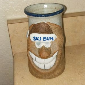 Vintage Mark Hines Ski Bum Pottery Funny Face Mug